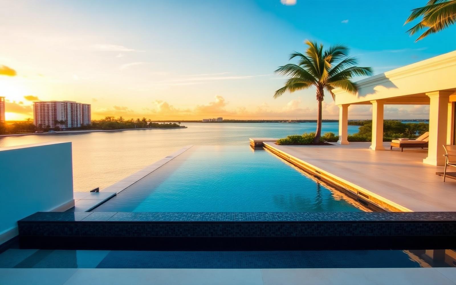 Cape Coral backyard pool at sunset